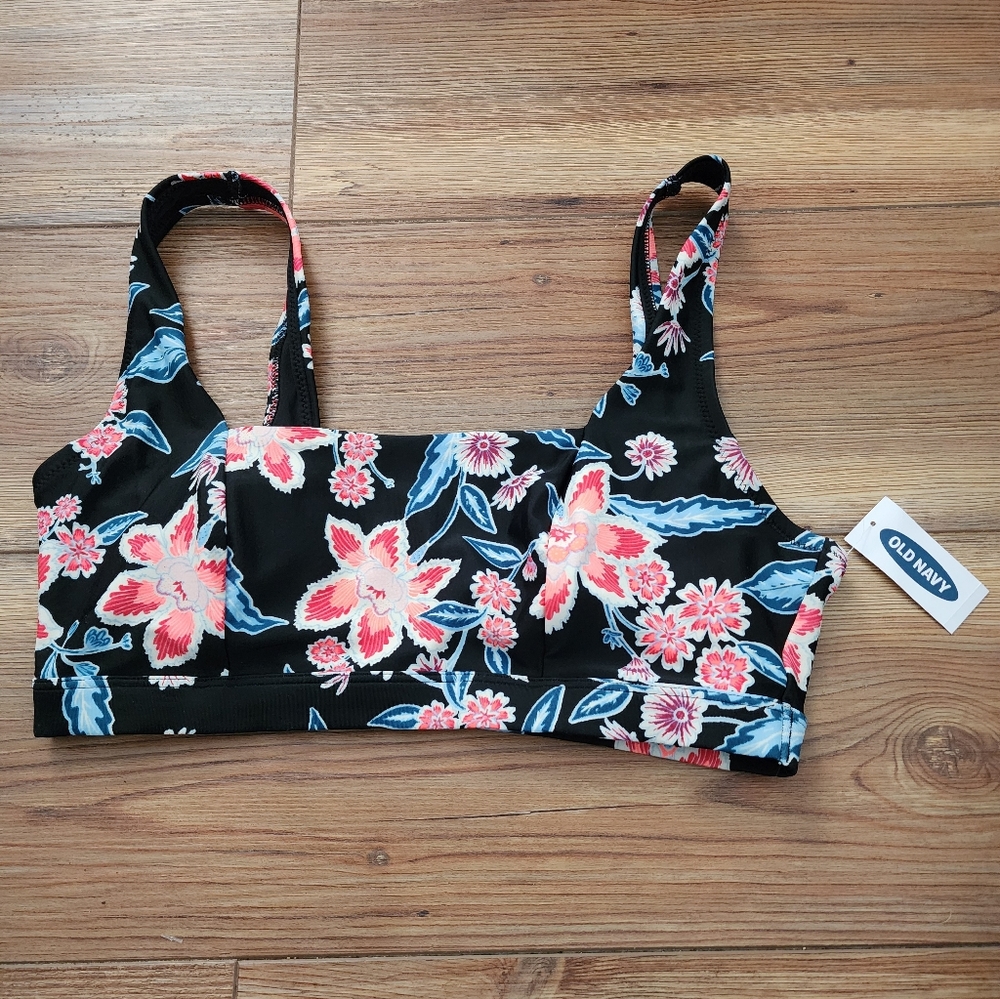 Old Navy Bikini Top Women's M Black Tropical Floral NEW
